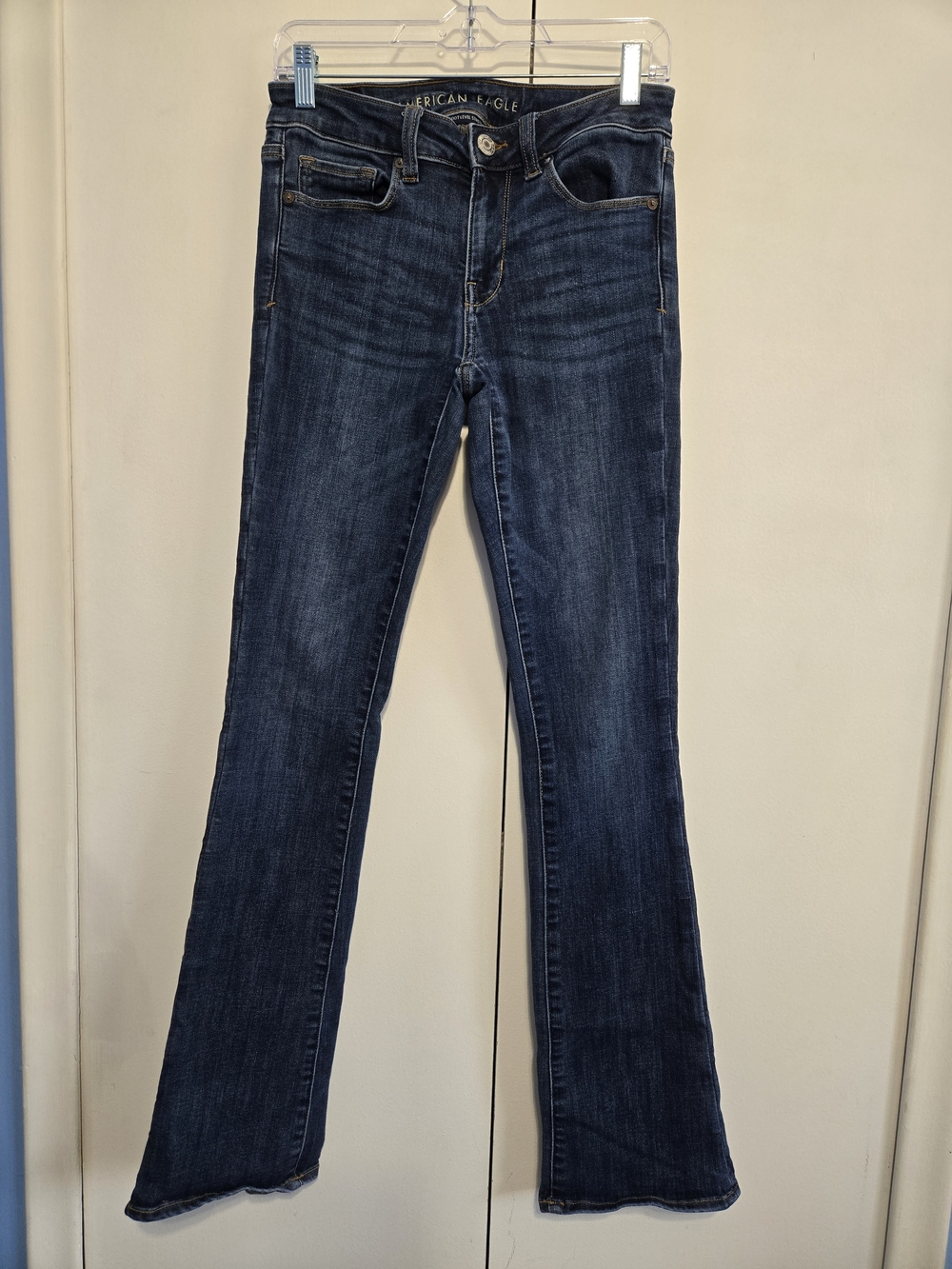 American Eagle Skinny Kick Jeans Womens 6 X-Long Dark Wash Flare Stretch